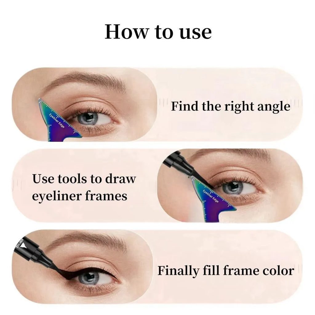 3-in-1 reusable eyeliner stencil tool for hooded eyes with winged liner, eyebrow, and face contour guides