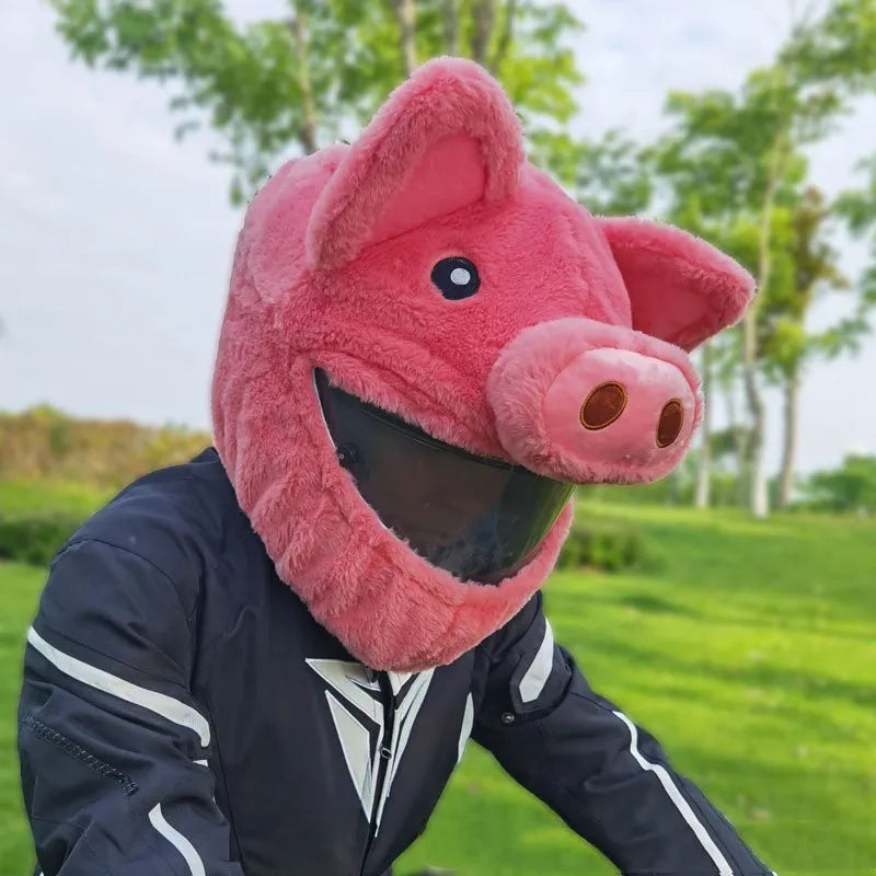 Pink cartoon pig plush helmet protective hood for motorcycle helmets with detachable sleeve