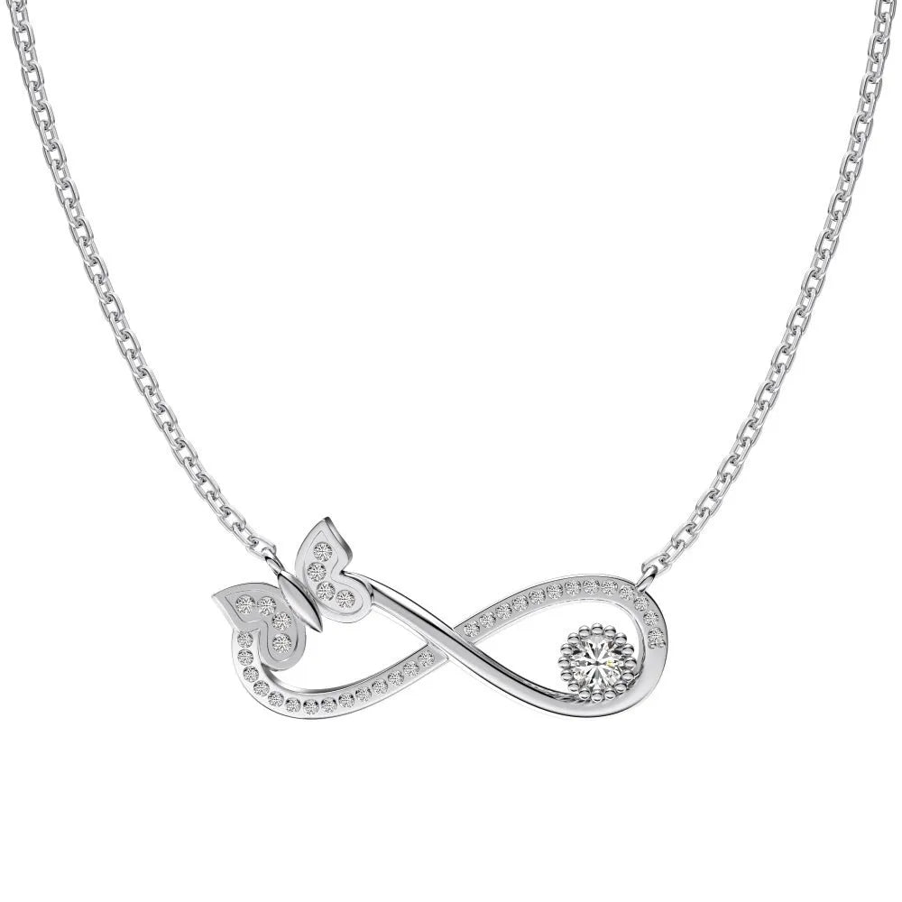 925 sterling silver Mobius bow zircon clavicle chain in gold or platinum finish with butterfly detail
