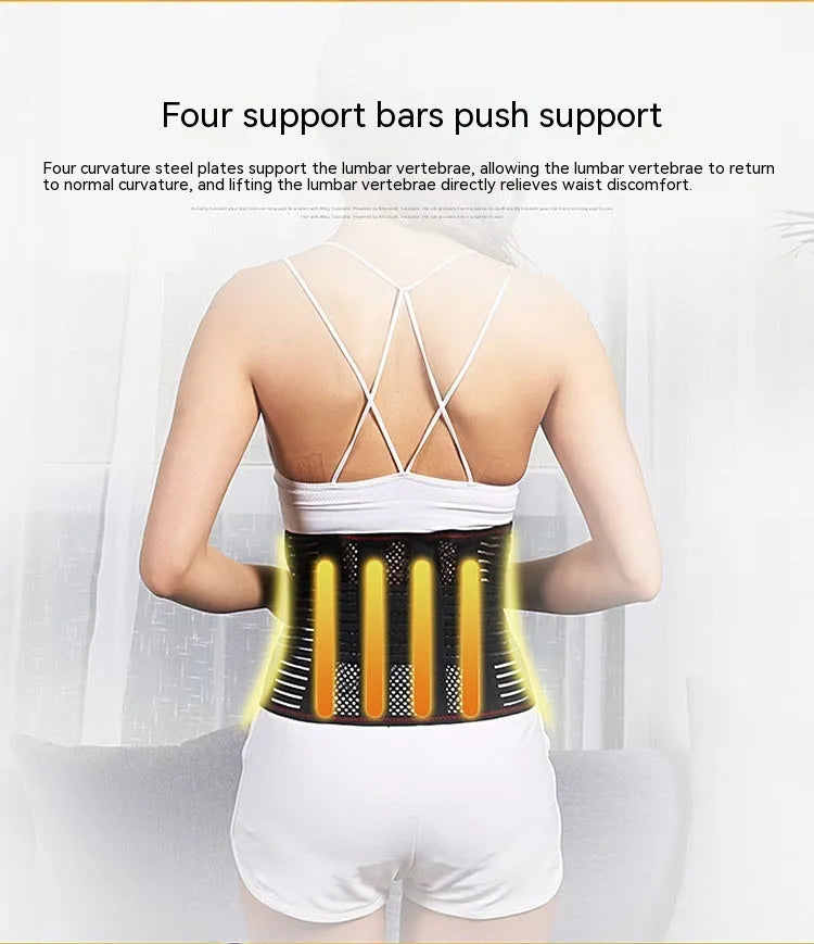 Black sports waist support with steel plate for lumbar protection during fitness activities