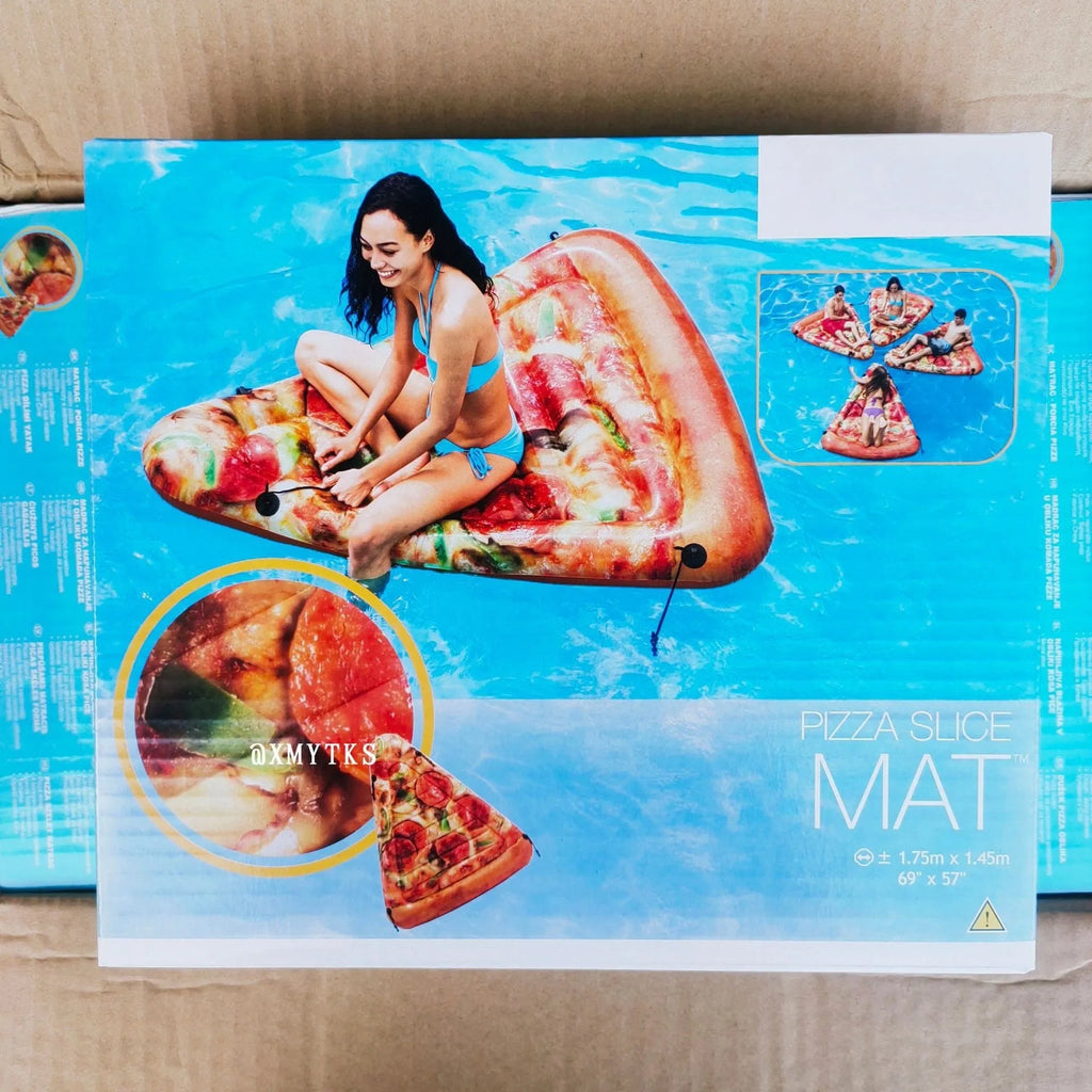 Large inflatable pizza slice surfboard float for swimming pools