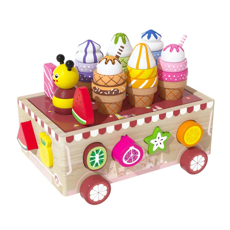Wooden children's intelligence box toy car 22x16x15cm in a themed colour option, packed in a colour box.