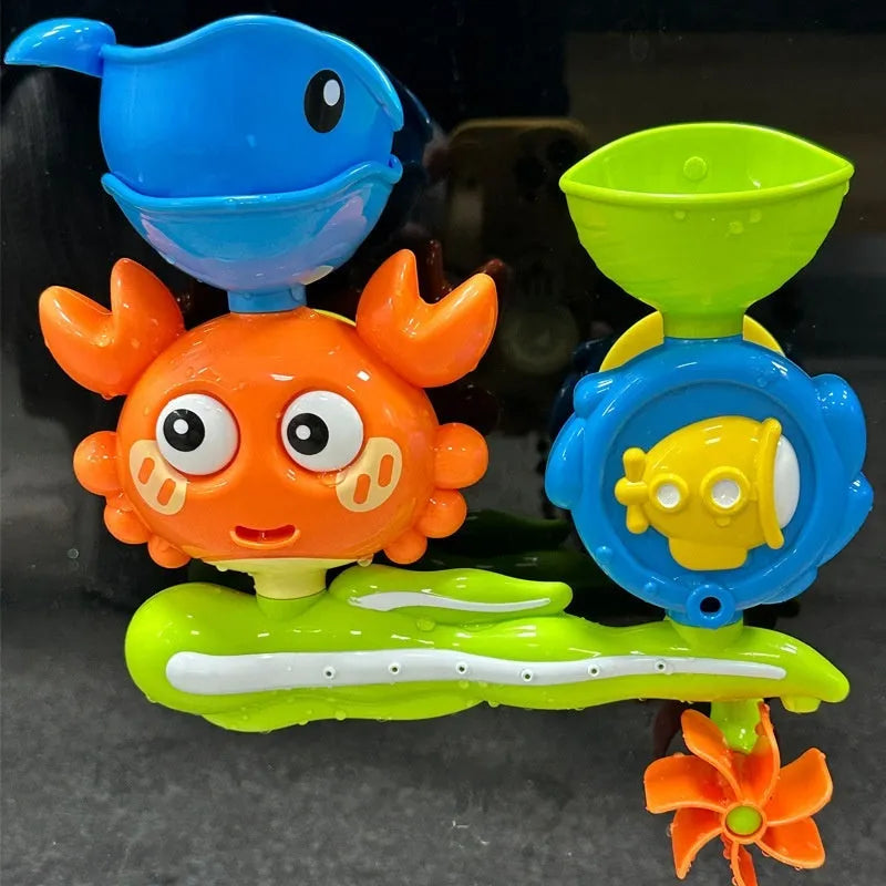 Children's crab turntable water cup bath toy in red or yellow, plastic, 275g colour box, for infants 0-2 years.