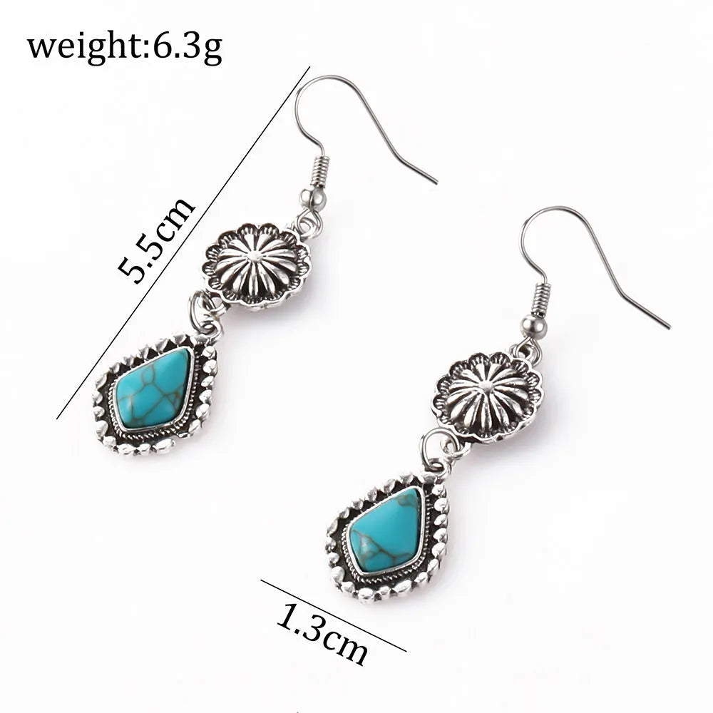 Bohemian Vintage Carved Turquoise Long Earrings with green carved stone drop design