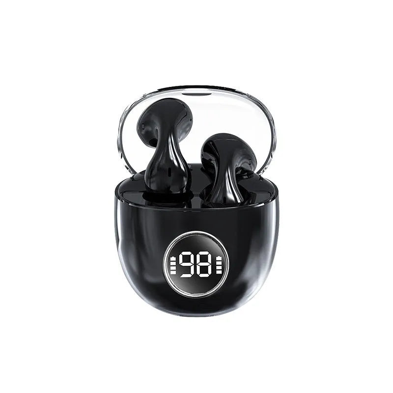 Bluetooth 5.3 ear hook headphones with fingerprint touch control, clip-on sports design, black green purple white