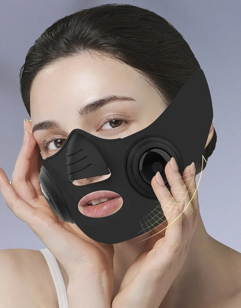 Black photon beauty device facial mask with USB connection and four intensity settings