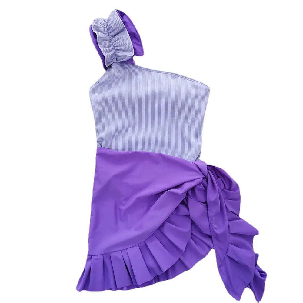 Women's single-shoulder suspender tube top one-piece swimsuit in solid colour