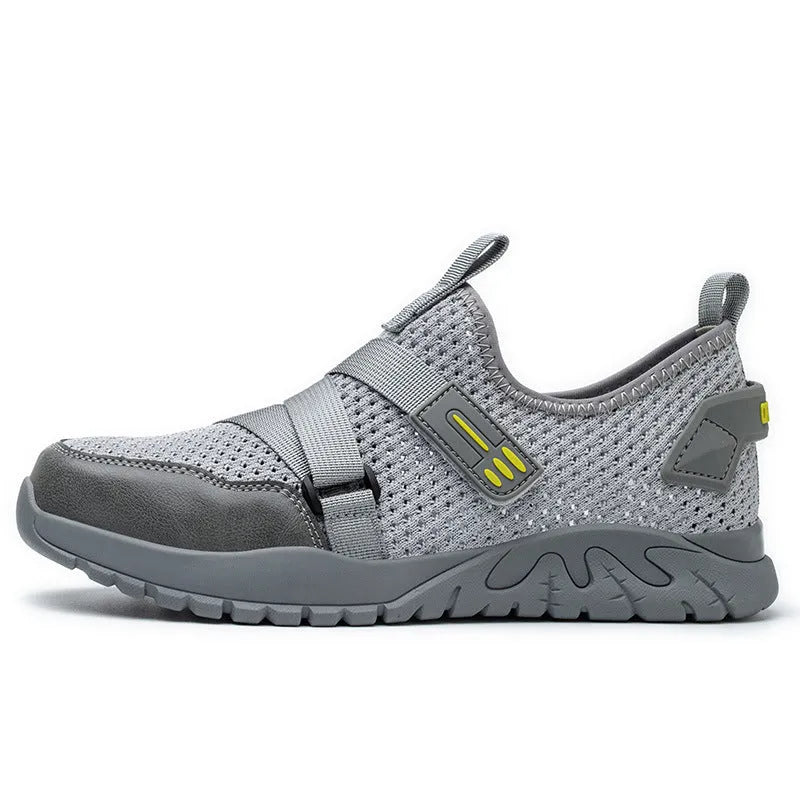 Men's grey industrial safety shoes with anti-smash protection and rubber soles