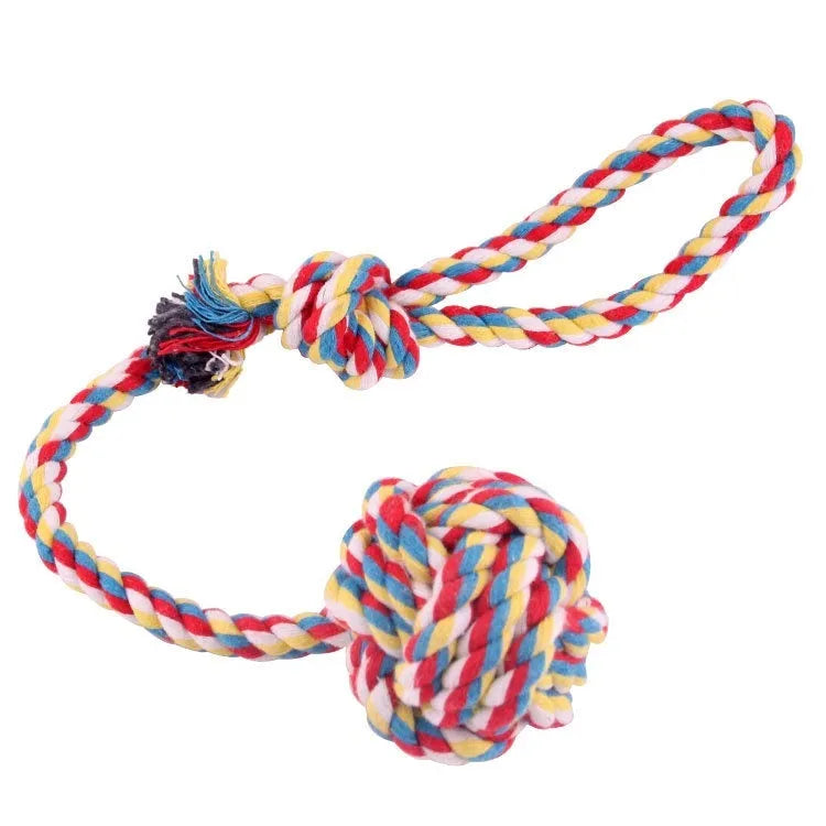 Cotton rope pet toy with hand pull rope, random colour, large or small size option
