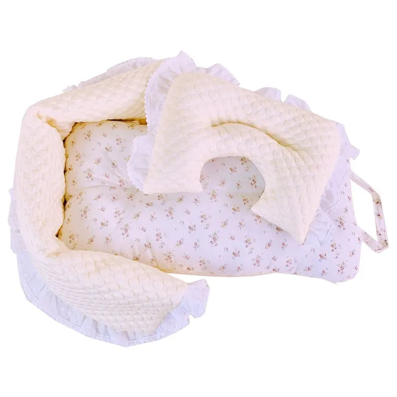 Pure cotton pet stroller three-piece set with anti-dirty towel, cushion, and pillow in striped and floral colours