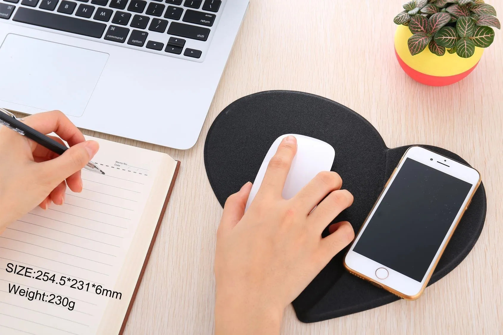Heart-shaped leather wireless charging mouse pad in red with indicator light and Micro 5pin cable