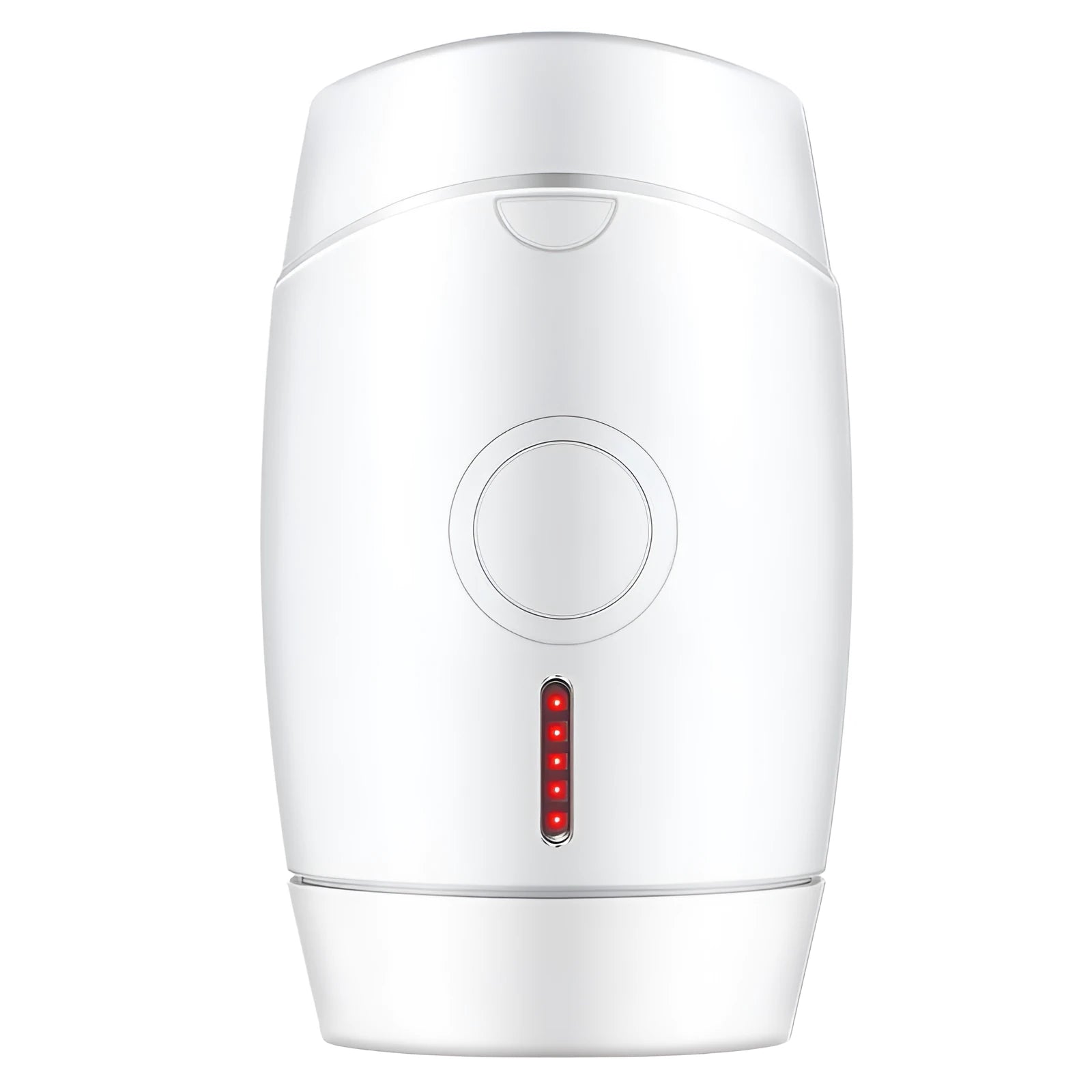 White home laser hair removal device with digital display, shown with international plug adapters.