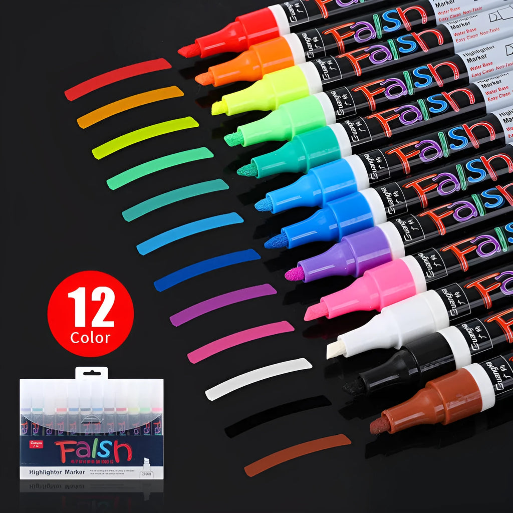 6mm electronic highlighter pen for fluorescent boards with oblique tip and plastic shell