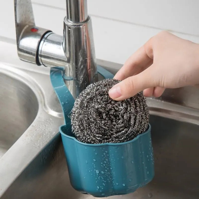 Nordic style plastic sink drain basket in dark blue measuring 20 x 10 x 7.5 cm