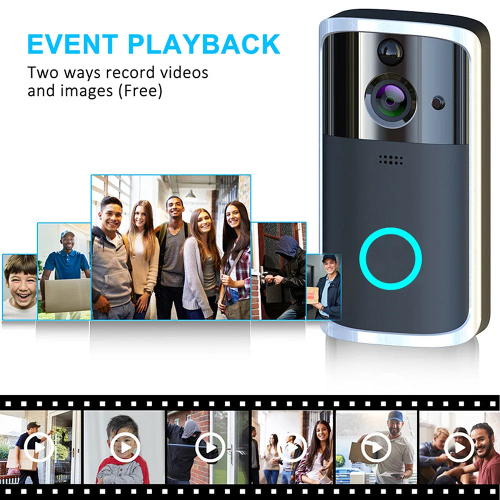 WiFi video doorbell camera, 7.5cm x 3.3cm x 14.4cm, 32GB TF card, PCB, Black or Silver colour option
