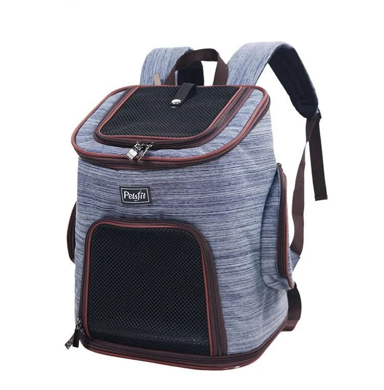 Blue pet dog backpack in Oxford cloth and hexagonal mesh for small pets up to 15 jin