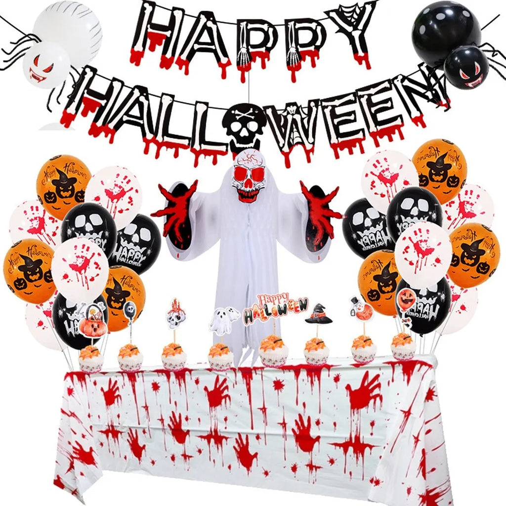 Black and white Halloween spider balloon arch decoration set with latex balloons