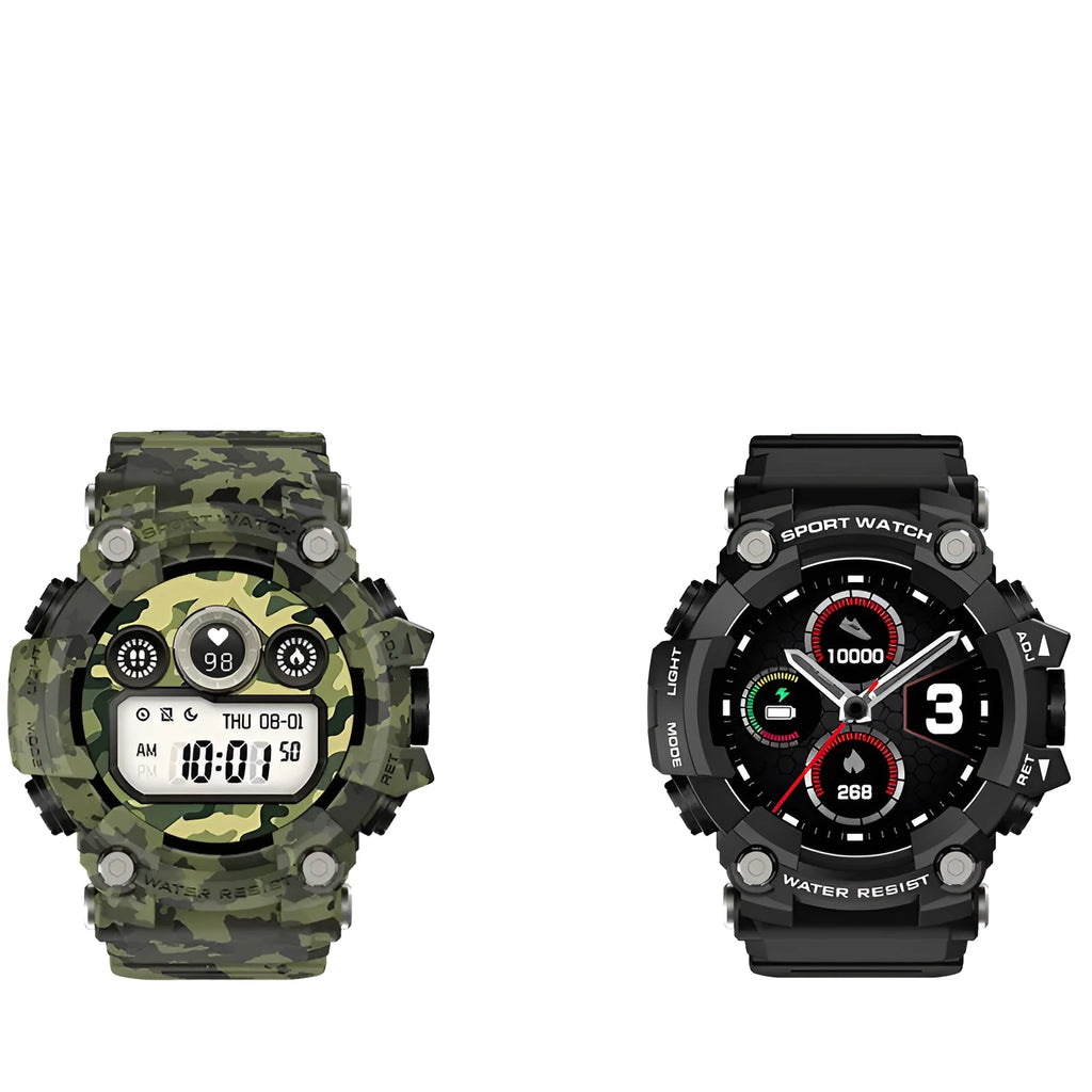 T6 Tactical Rugged Smart Watch bracelet with 1.3-inch screen in black or green colour