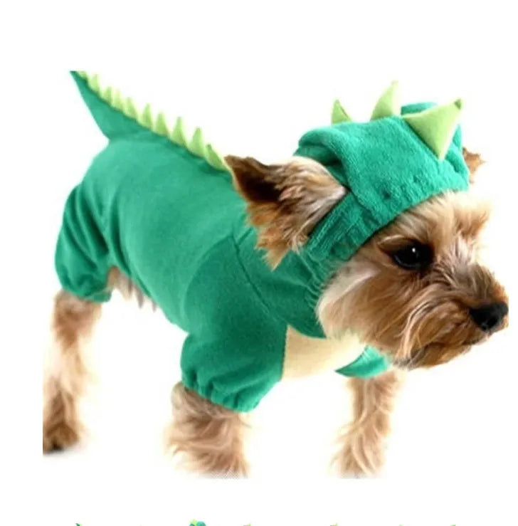 Dog Halloween dinosaur costume in red or green for small and medium dogs, sizes XS to 2XL