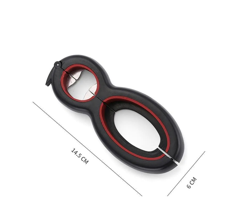 6 in 1 bottle can opener in grey, green or red, 14.5 cm, stainless steel and PP with soft coating