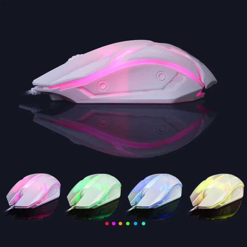GTX300 black and white wired gaming keyboard and mouse set with glowing backlight on desk