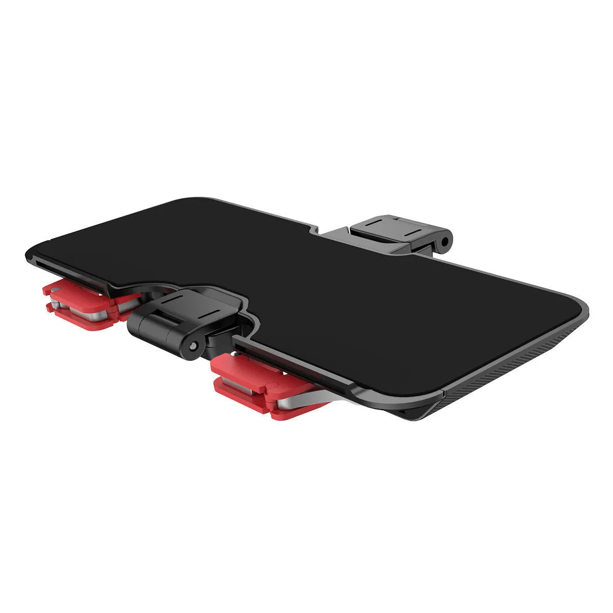 Black mobile phone gaming bracket with a magnetic trigger handle extended, showing adjustable phone clamp.