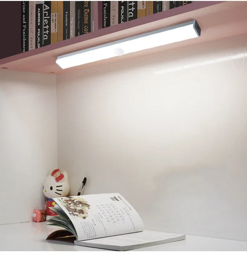 LED body induction light strip, battery powered, motion sensor, black or white, 10cm to 50cm, warm or white light
