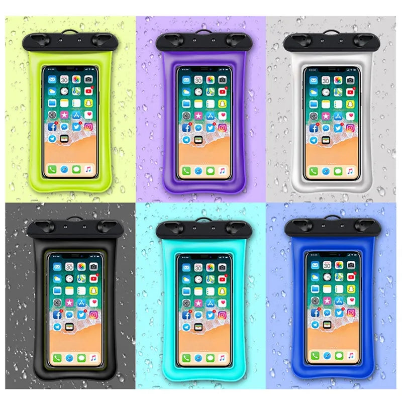 Orange double airbag waterproof mobile phone pouch with 45cm black neck rope.