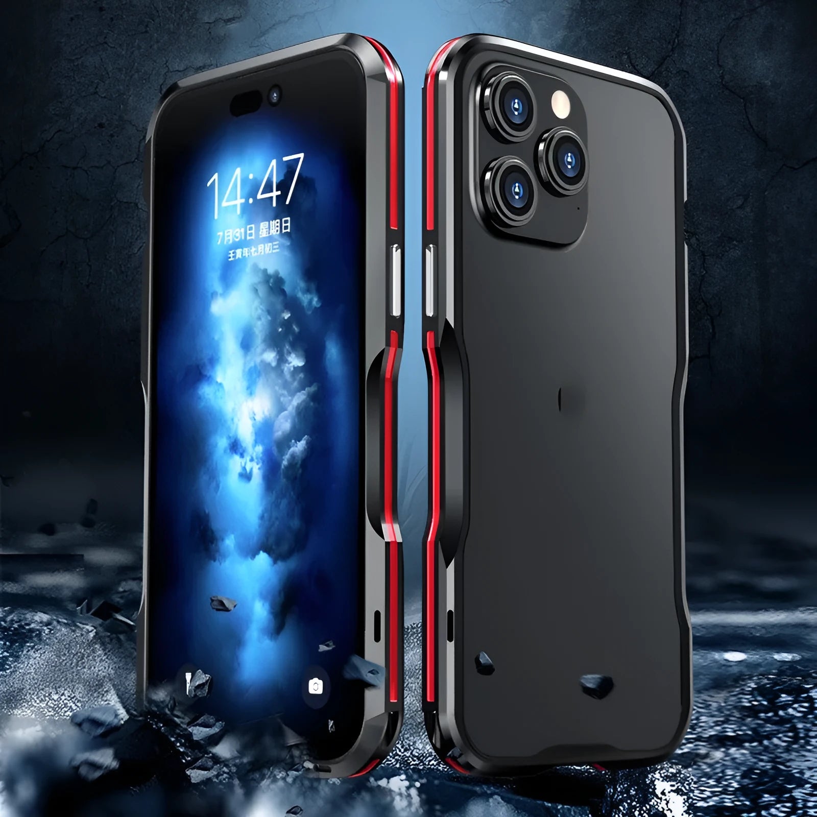 Metal bezel-proof phone case for Apple iPhone 14 series with screw-fit metal frame and secure grip