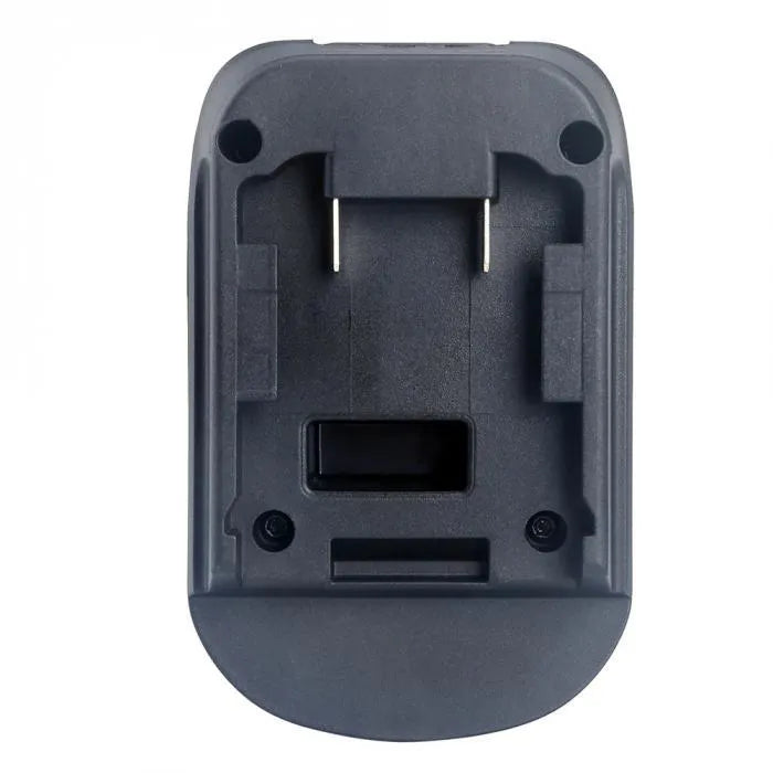 Black battery adapter for converting Milwaukee DM18M tools to use Makita H99F batteries