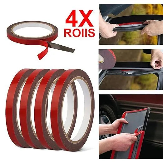 Four rolls of 10mm red double car spread black gelatin sponge tape, 3m each, PE substrate oil adhesive.