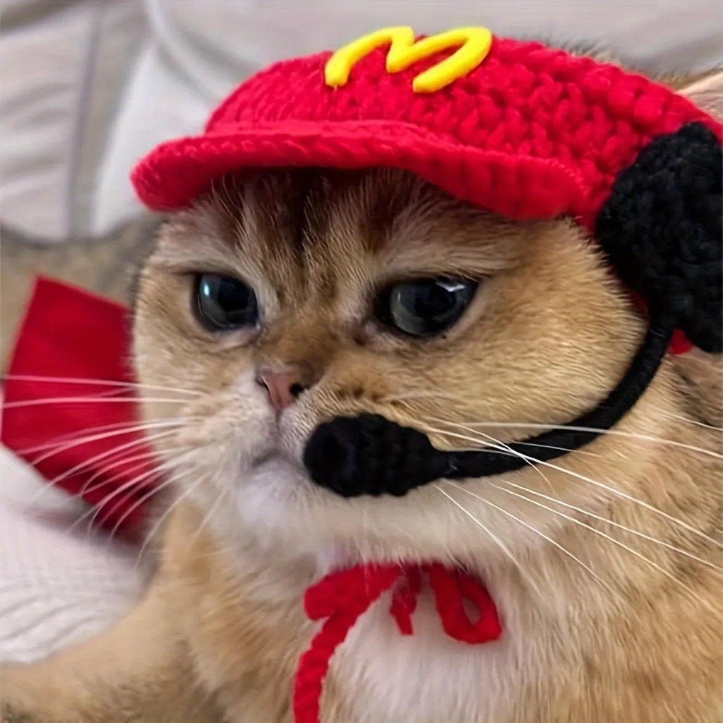 Handmade chef hat and cotton knitted sweater costume for small to medium cats and dogs