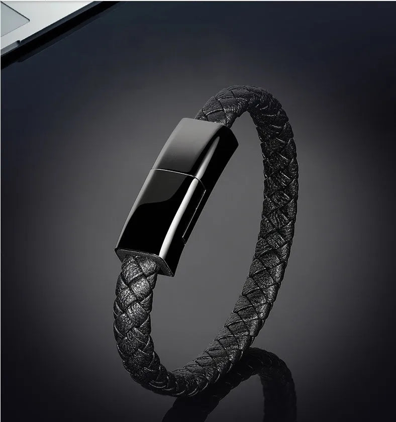 Bracelet cable single head Mini USB Micro USB in black or brown, 20cm or 23cm, with gift box option