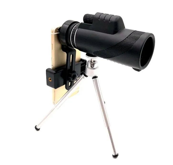 Black HD 40x60 monocular telescope for mobile phone attachment with 40x magnification