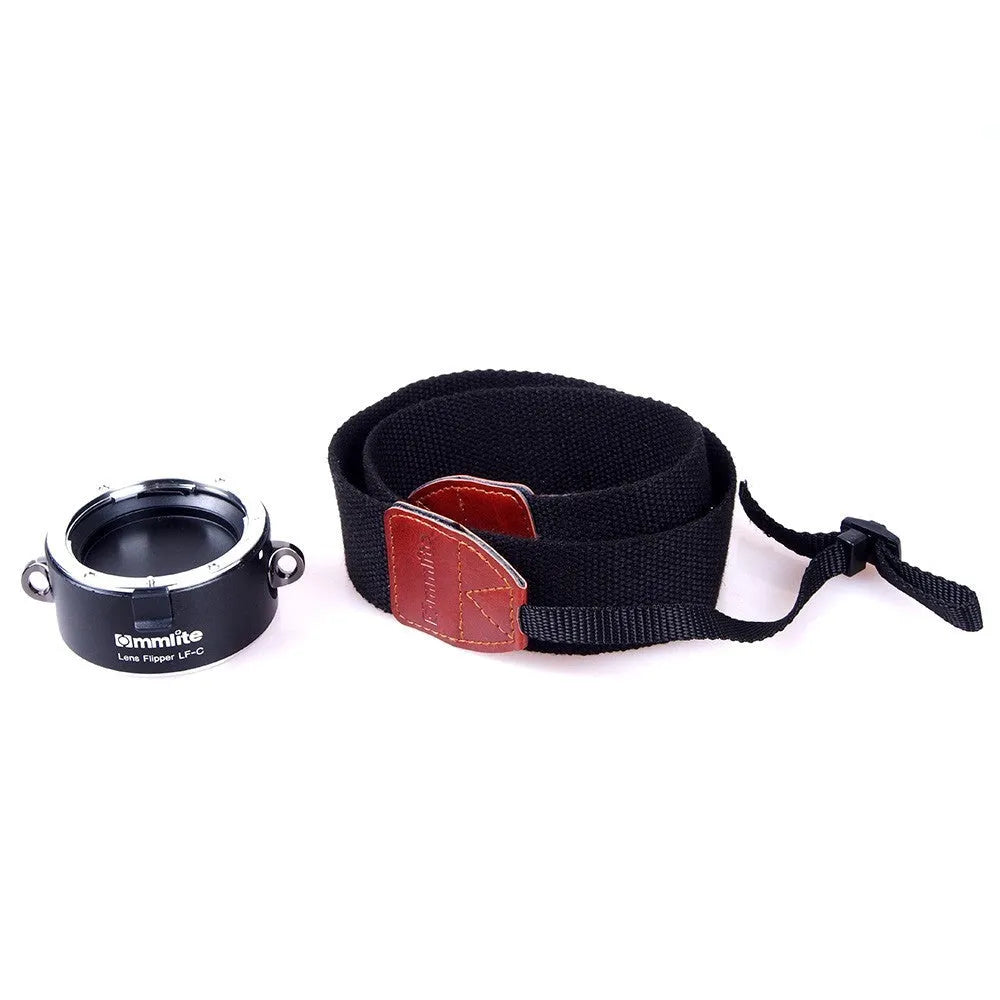 Aluminium alloy camera lens flipper dual holder system with stainless steel buckle and cotton strap