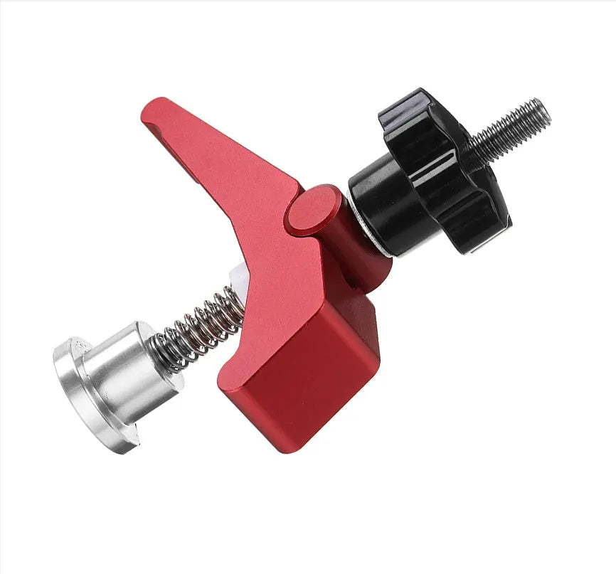 Red aluminium alloy woodworking table block slide holder with flat mouth and 200g weight.