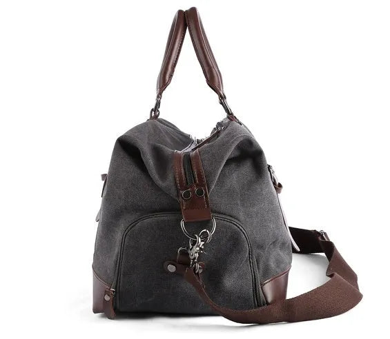 Retro canvas tote bag for men in ArmyGreen, large 36-55L capacity with zipper closure and soft handle