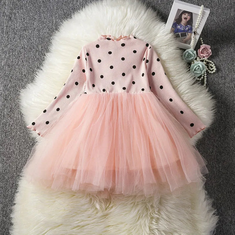 Baby girls long sleeve lace tutu dress in black, pink, or white for 1st birthday parties and christenings