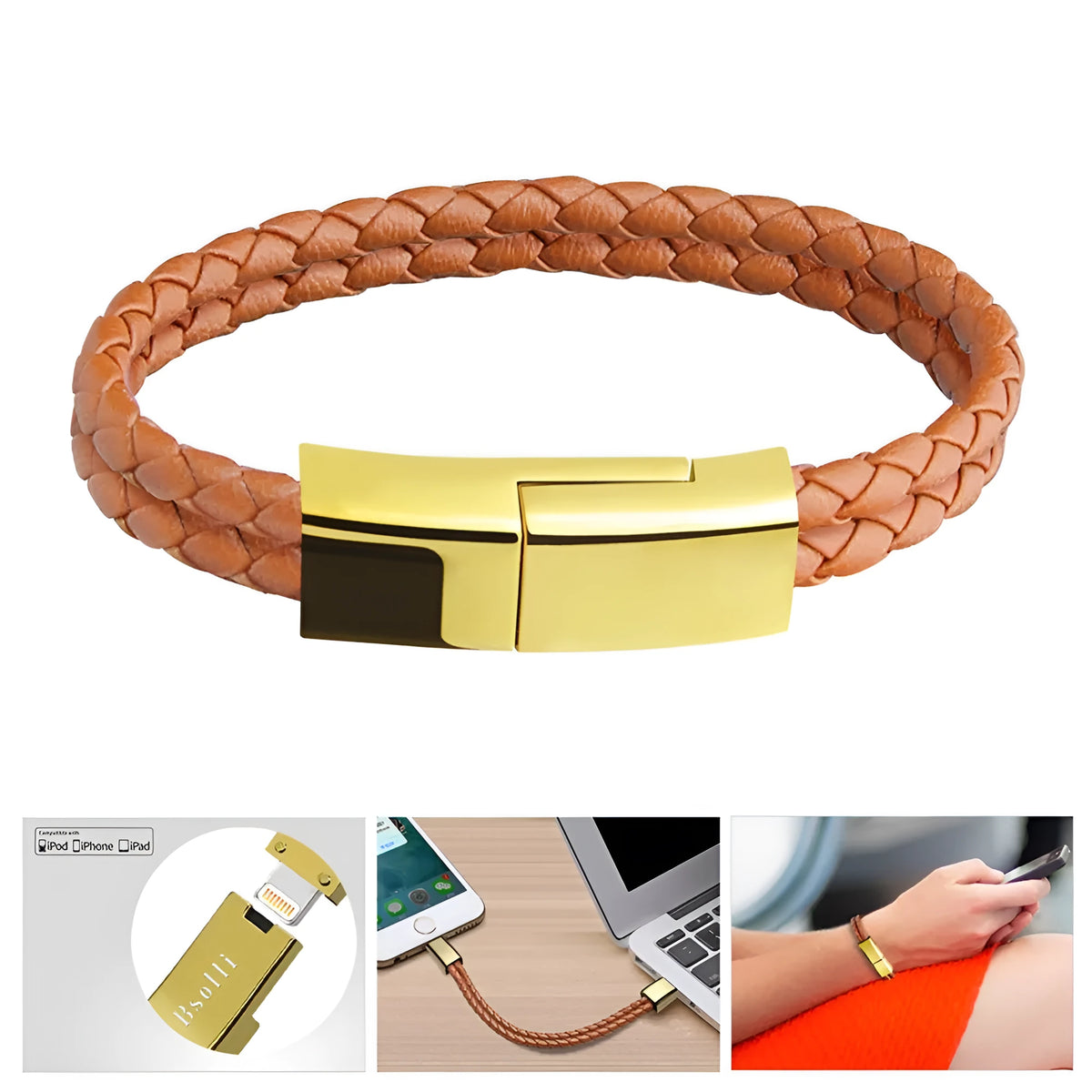 Bracelet cable single head Mini USB Micro USB in black or brown, 20cm or 23cm, with gift box option