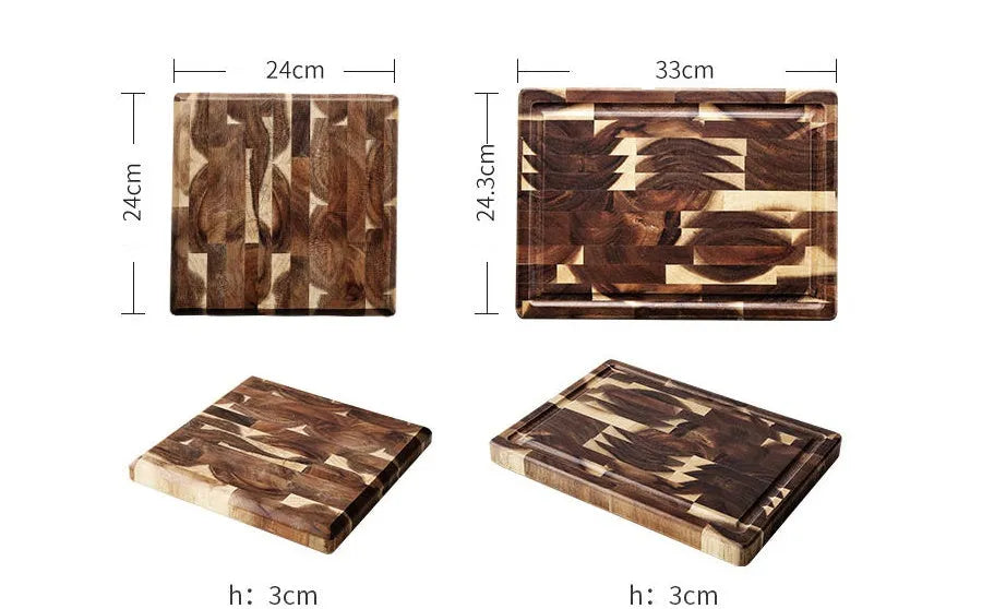 Brown acacia solid wood cutting board with 3cm thickness for kitchen food preparation