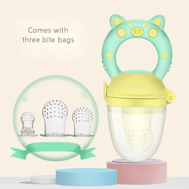Blue, green, and pink silicone baby teethers showing both single and triple mouthpiece design options.