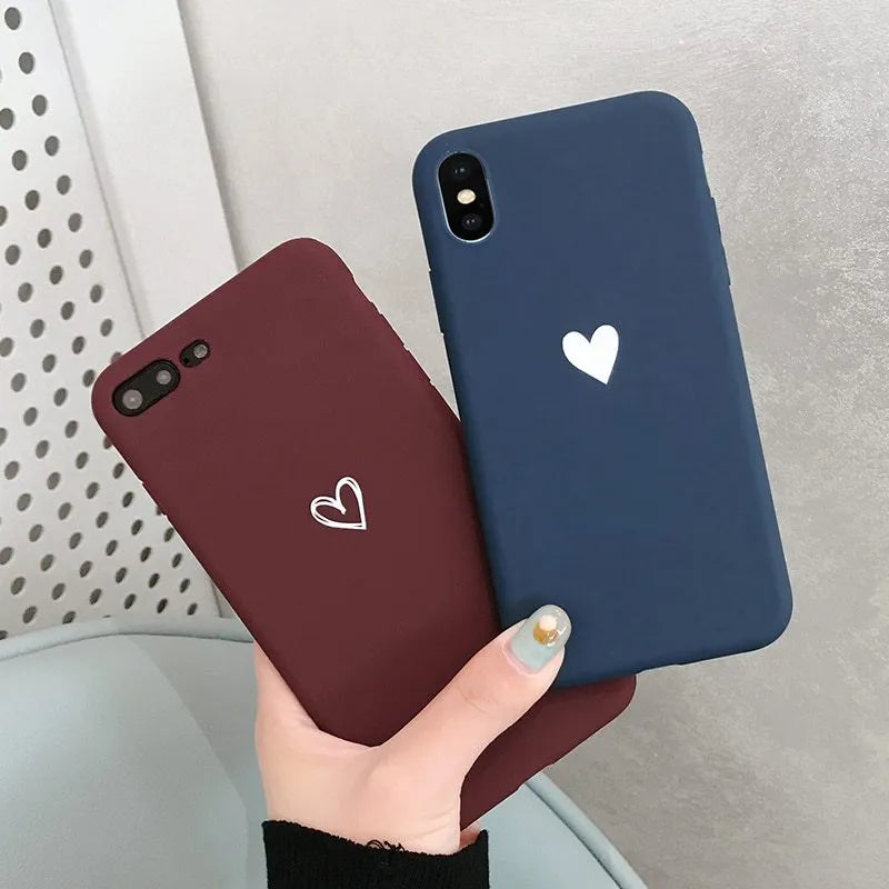 TPU painted love phone case in red love variant for iPhone showing simple love pattern on back