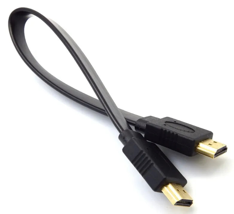 Flat HDMI cable version 1.4 with 1080p support and copper wire, showing length options.