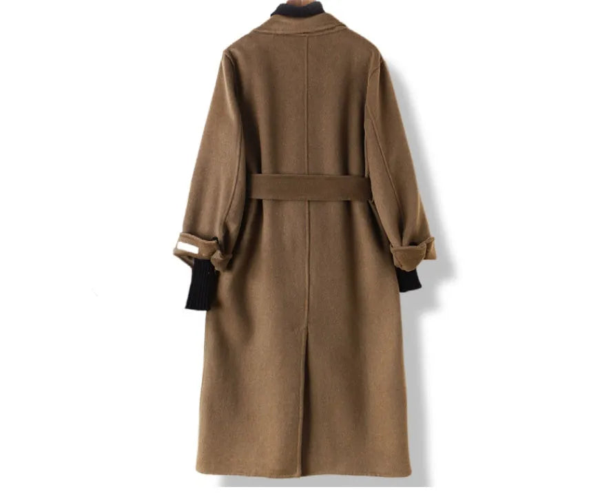 Long wool coat with suit collar in black and caramel colour options for formal wear