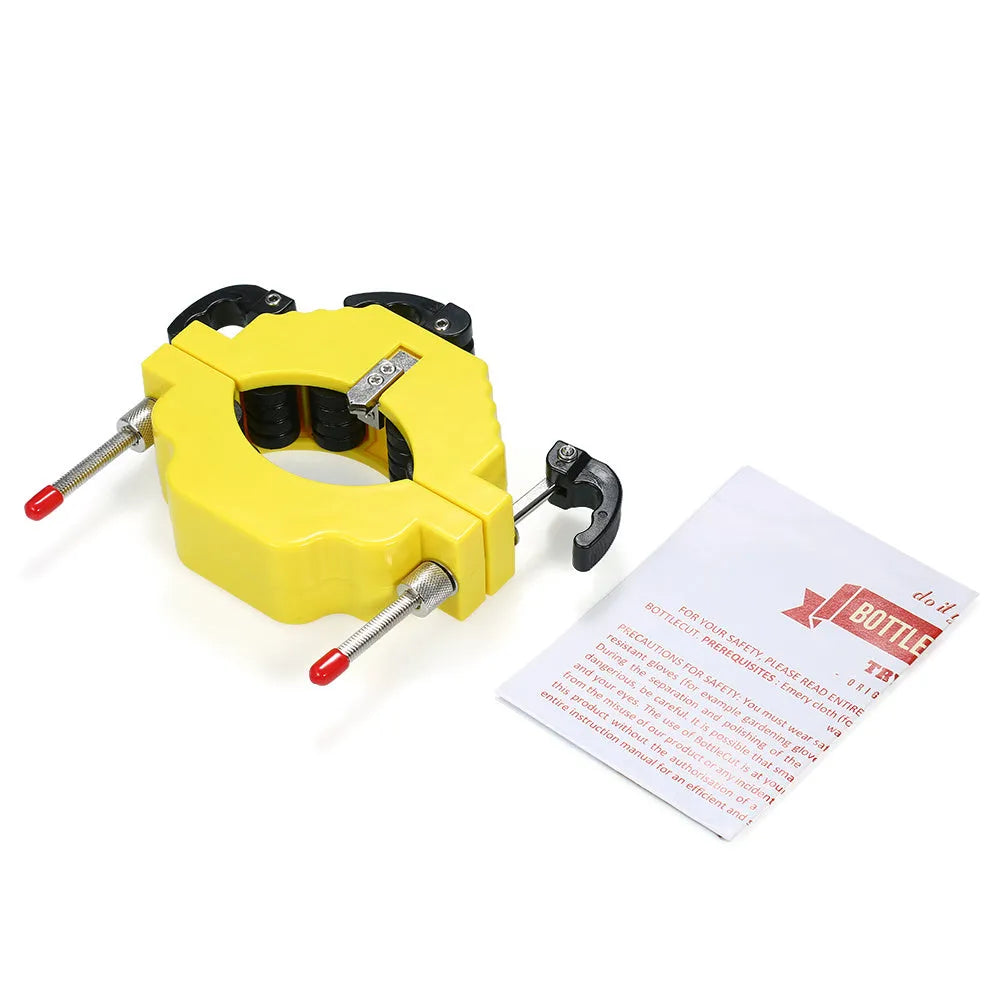 Yellow DIY bottle cutter tool for cutting glass bottles into vases and candles.