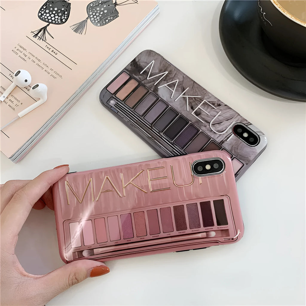 iPhone silicone phone case with eye shadow colour gradient design in flesh and grey options