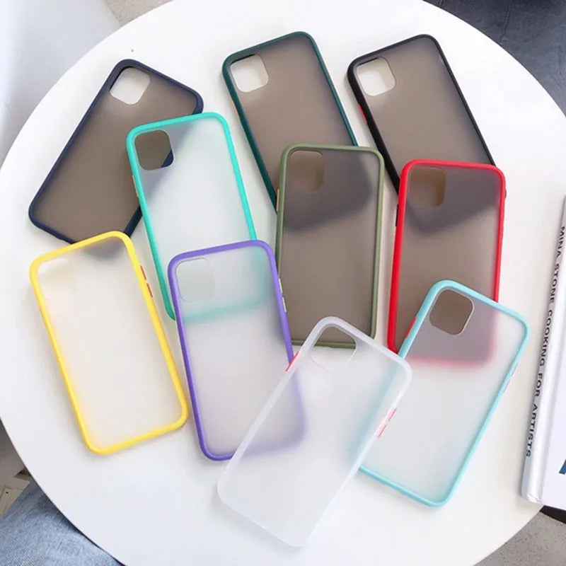 Frosted silicone phone case in assorted colours for iPhone 6 to 11 series, matte finish.