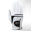 Summer thin golf glove in real sheepskin leather with anti-skid particles, breathable pores, and Velcro closure.