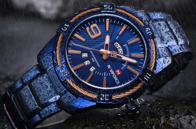 Men's waterproof quartz watch with silver alloy case, stainless steel strap, 46mm round dial and world time display.