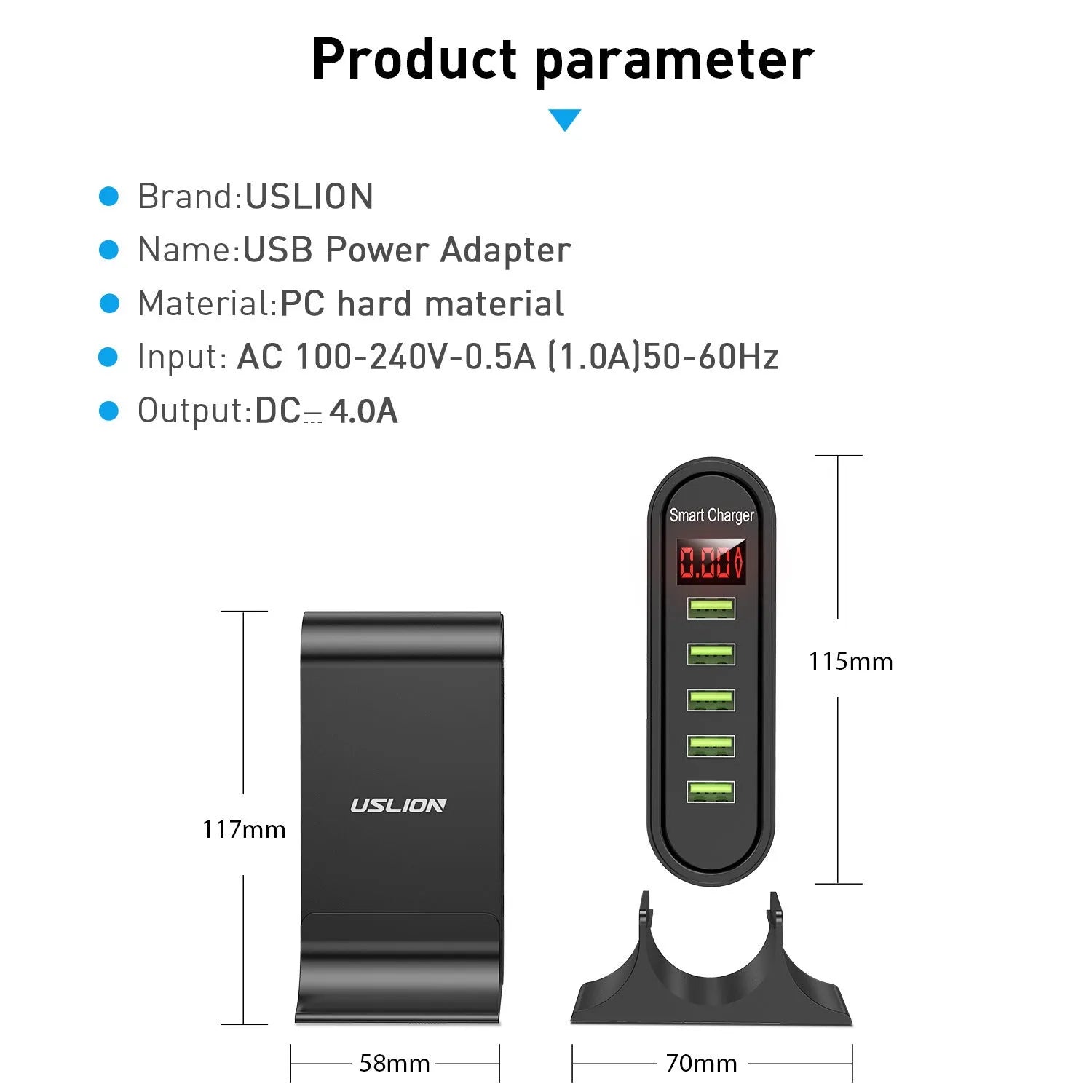 Smart LED digital display USB wall charger showing charging status indicator